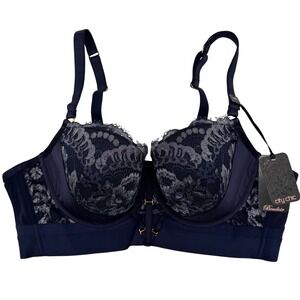 NWT City Chic Alexis Longline Bra Lace Metallic Underwire 40C Midnight Blue